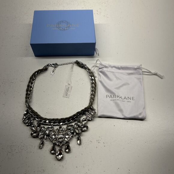 Park Lane Jewelry - Vintage Parklane Nadia Statement Choker Silver Crystal Silk 20” NWT Necklace